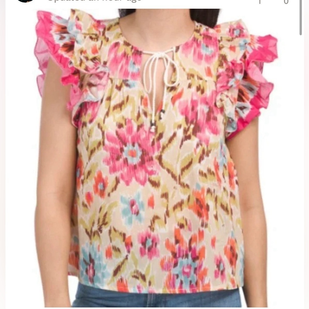 House of Harlow 1960 | Floral Ruffle Flutter
Sleeve Tie-Tassel Peasant Top